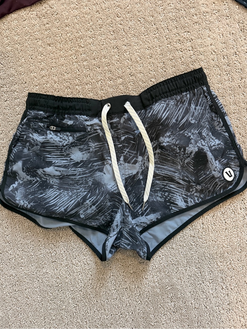 Vuori Black & Gray Printed Athletic Shorts with Drawstring
